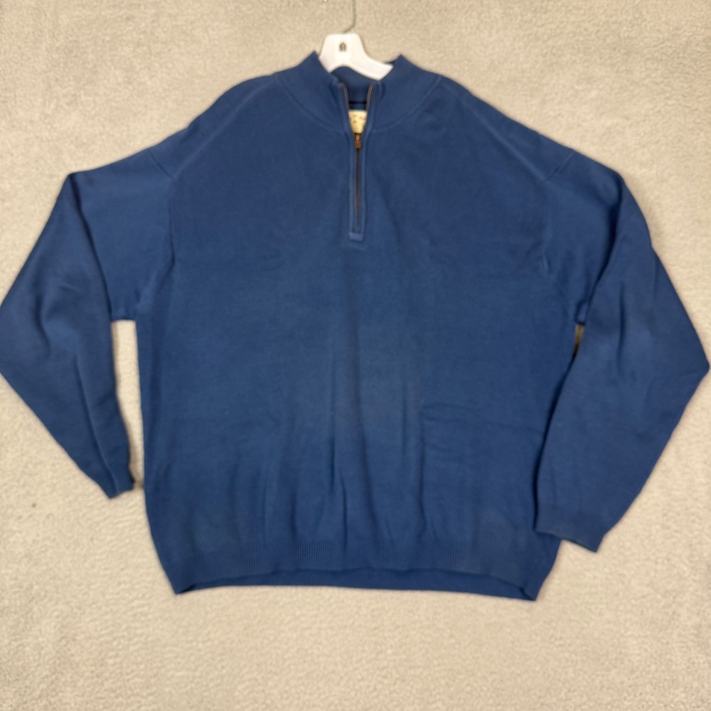 Tommy Bahama Mens XXL Blue Silk Cotton Blend Quarter Zip Pullover Sweater